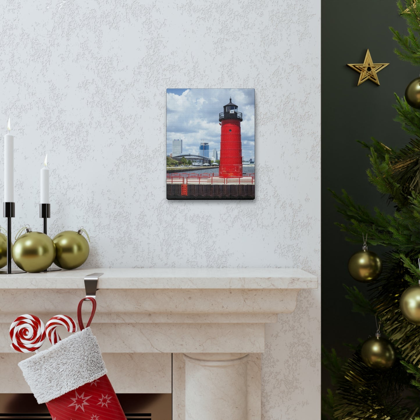 Phare et horizon de Milwaukee Wisconsin ; Milwaukee Pierhead Light, Photographie Toile Wrap Wall Art