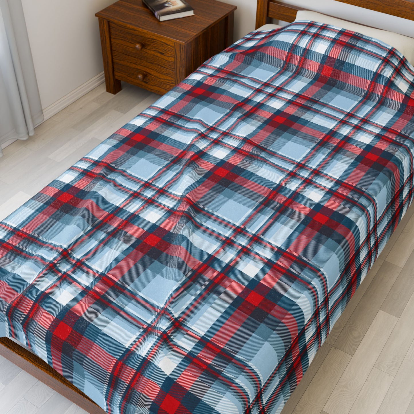 Nautical Teal Plaid Velveteen Plush Blanket