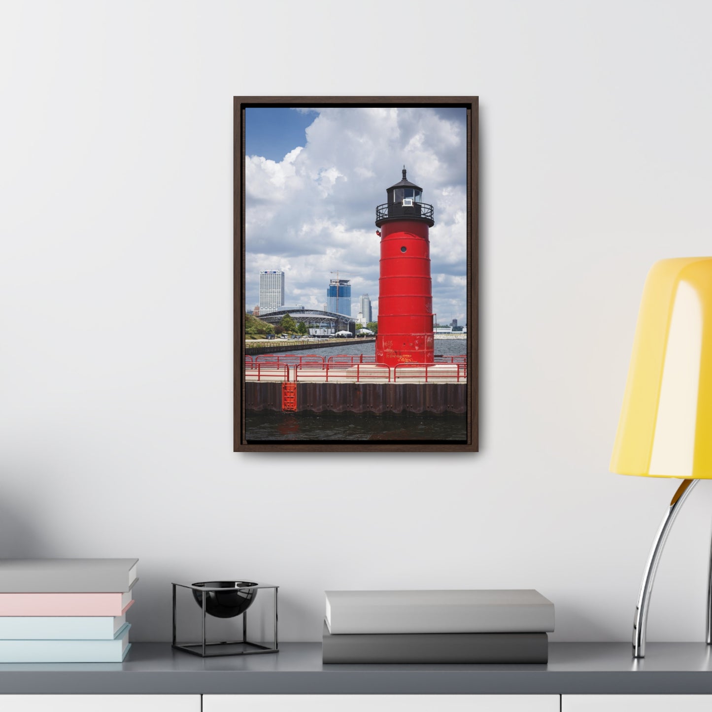 Phare et horizon de Milwaukee Wisconsin ; Milwaukee Pierhead Light, Photographie Encadrée Toile Wrap Wall Art