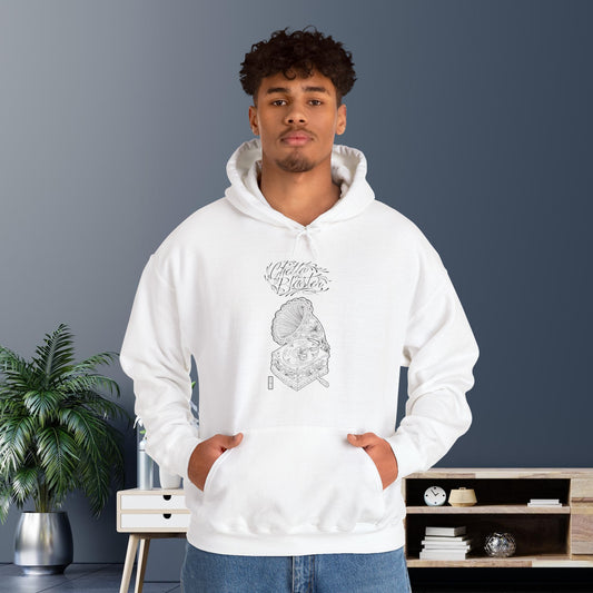 White Ghetto Blaster, Line Art Hoodie