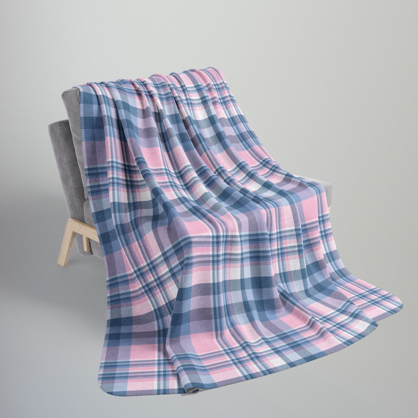 Baby Pink & Blue Plaid Fleece Sherpa Blanket