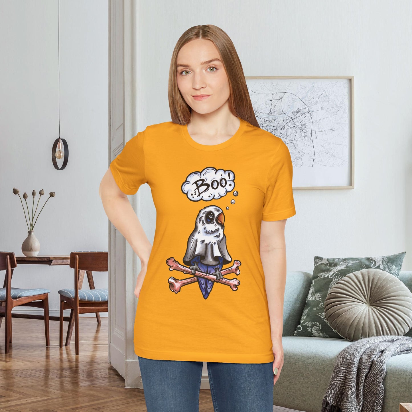 Ghost Lovebird Boo! Hand-Drawn & Hand-Colored Tee