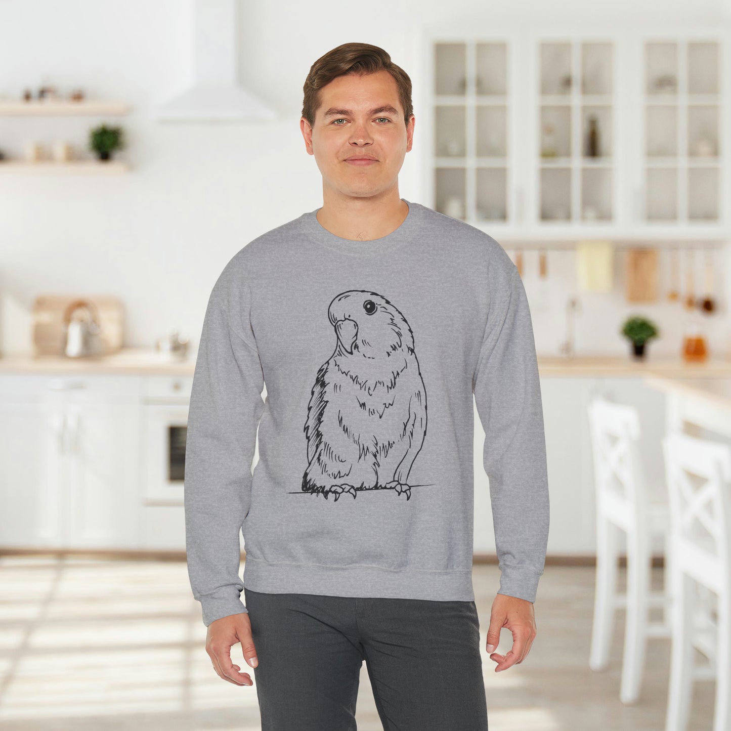 Floofball Lovebird, Line Art Crew Neck Sweatshirt