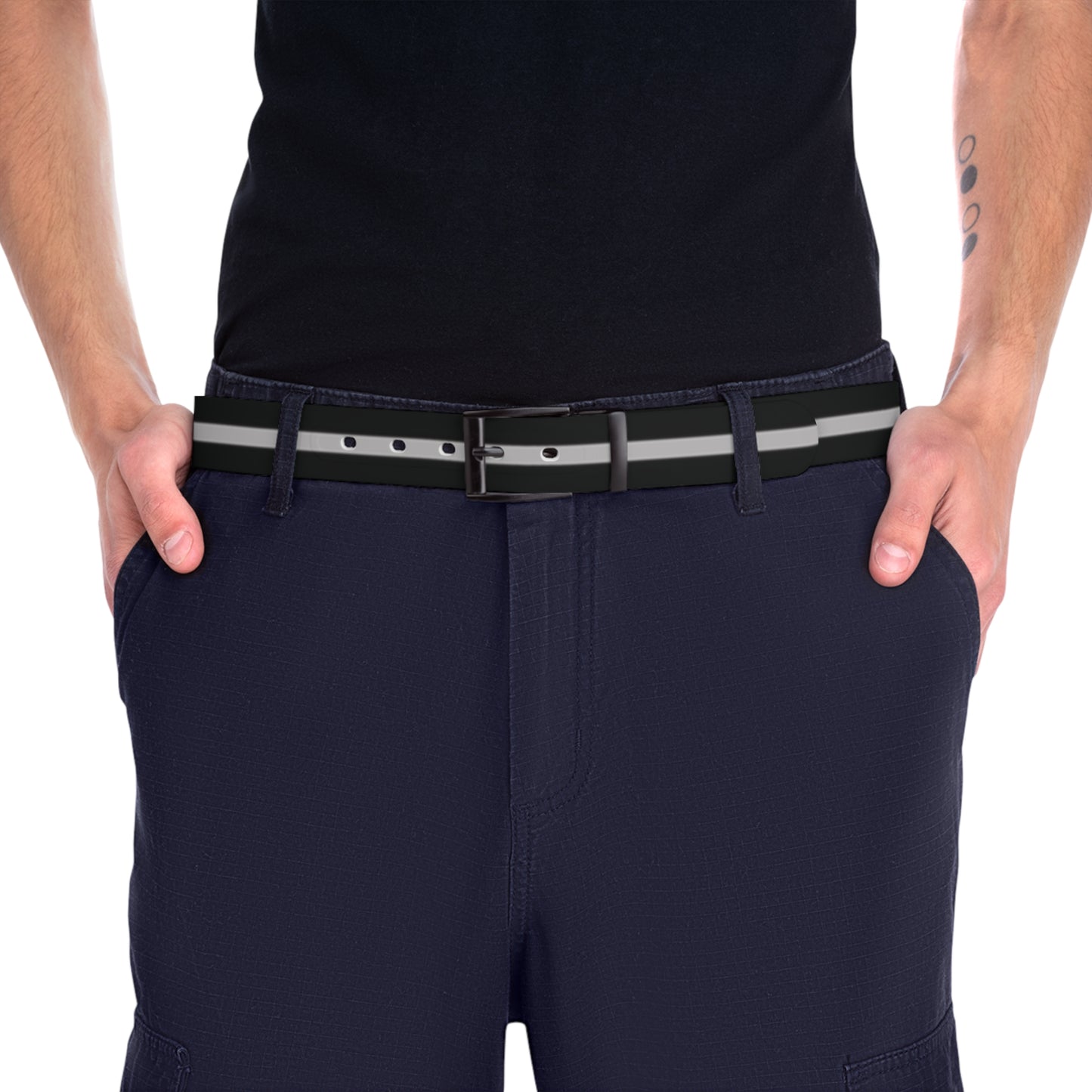 Thin Silver Line Flag Belt