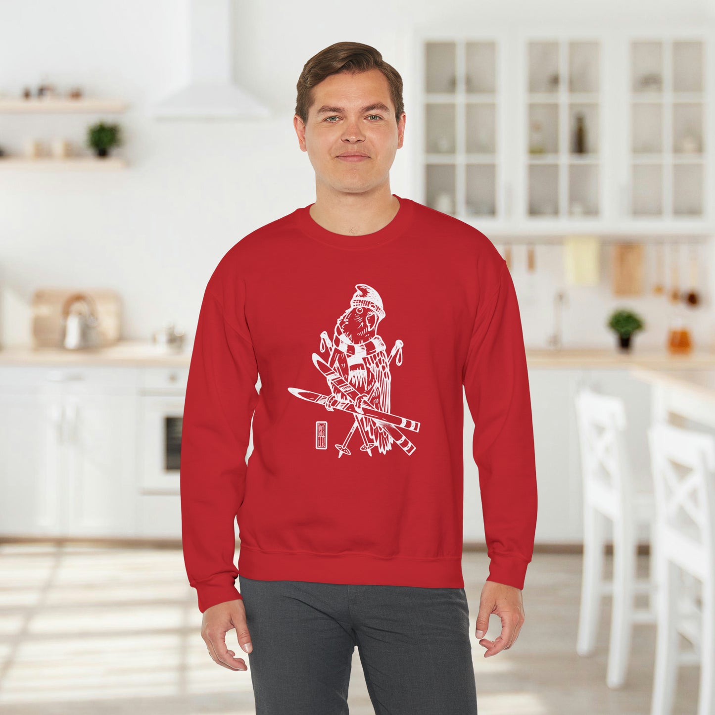 Lovebird va a esquiar, sudadera con cuello redondo Line Art