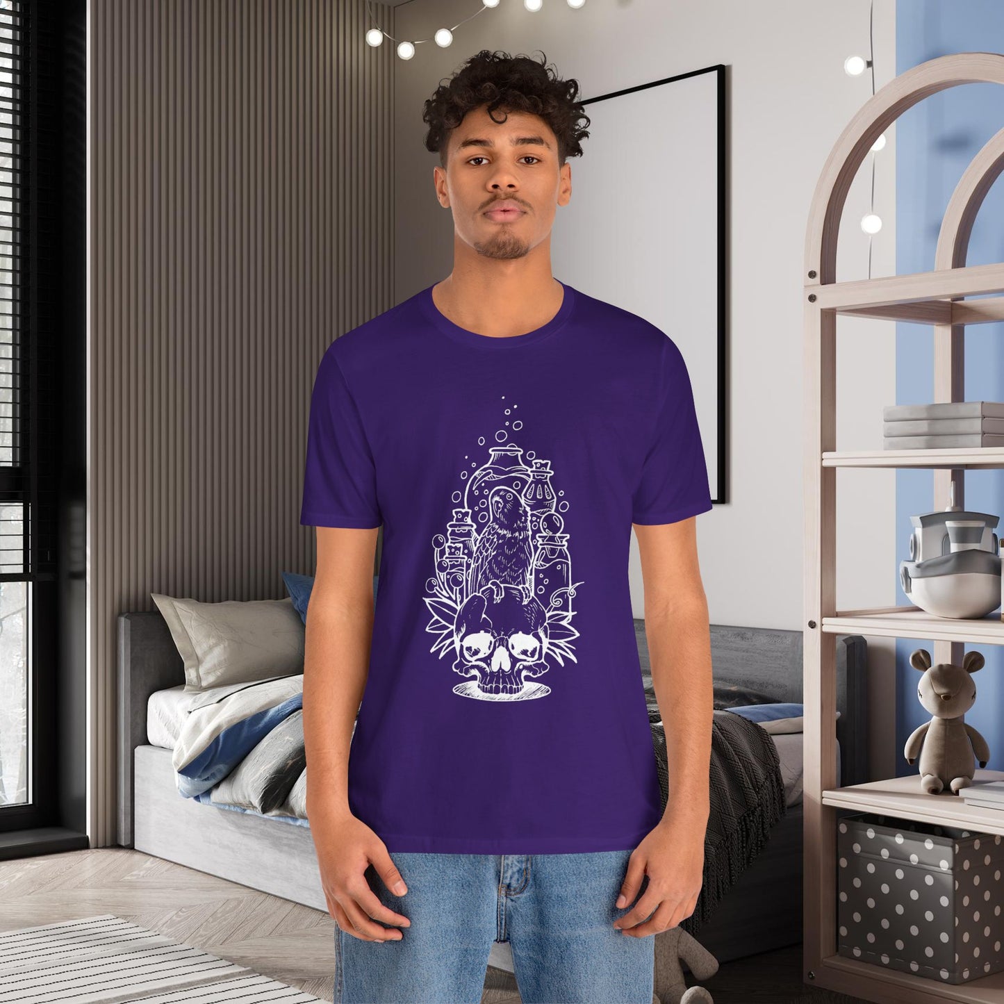Crazy Scientist Lovebird Sitting on a Skull, Line Art Tee
