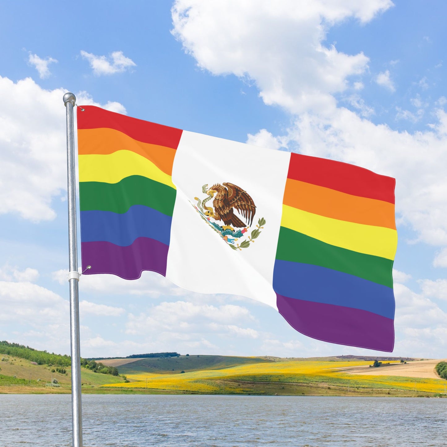 Mexico Rainbow Pride Flag with Grommets