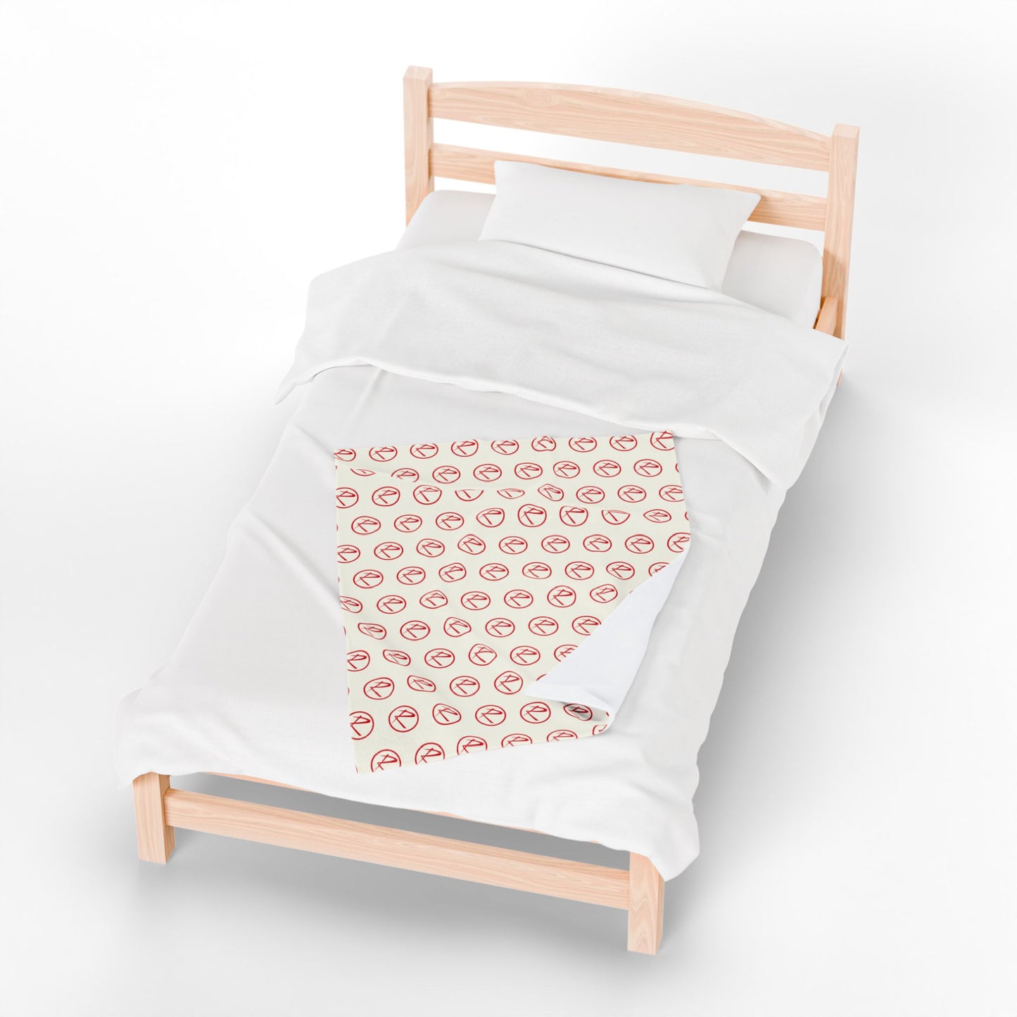 Velveteen Plush Red Rambler Logo Ivory Blanket