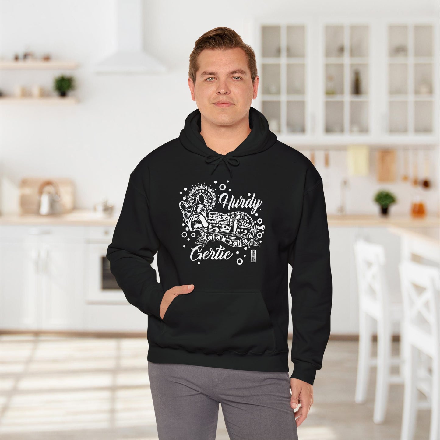 Hurdy Gertie Hooded Sweatshirt, Frenchton Dog Line Art Hoodie