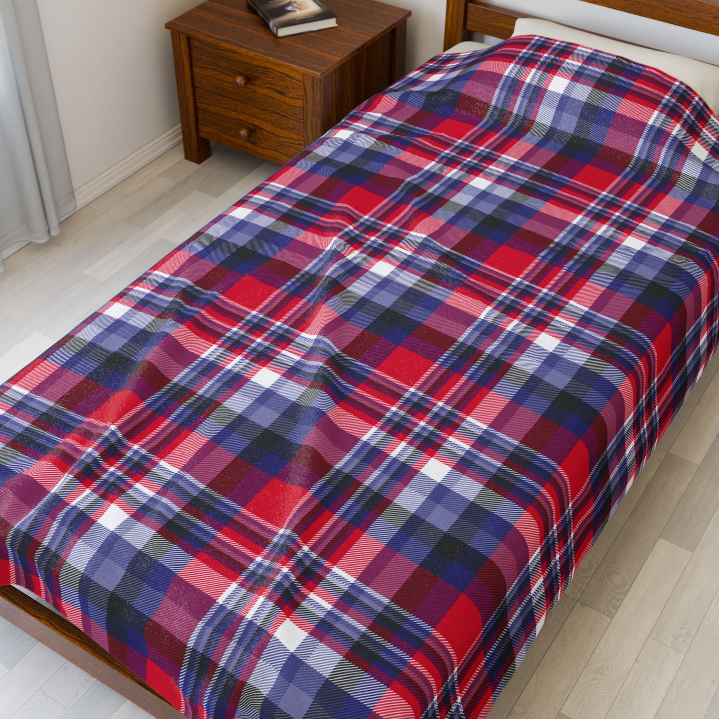 Nautical Red Plaid Velveteen Plush Blanket