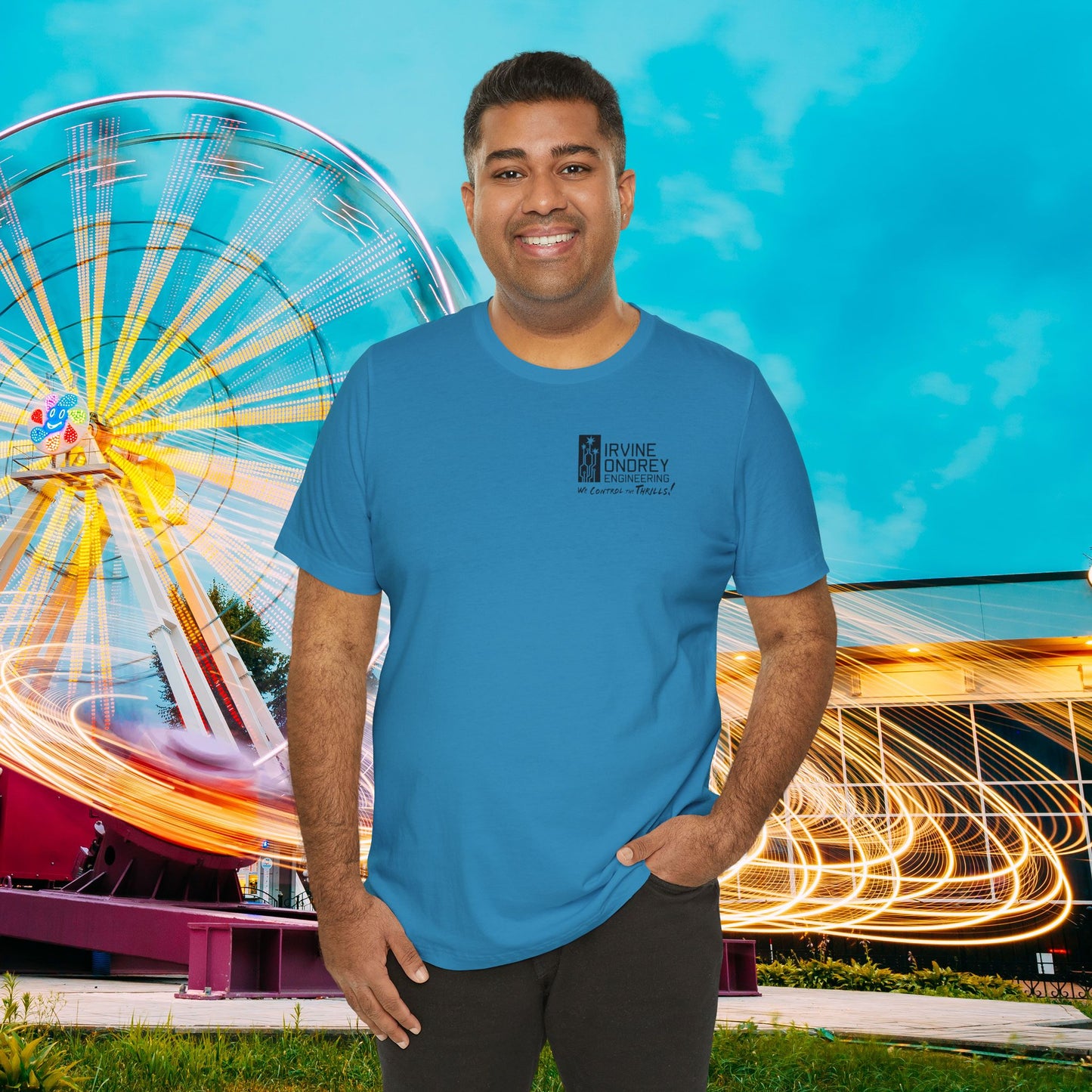 I Just Wanna Watch Baseball & Ride Roller Coasters Tee (BACK graphic) • Irvine Ondrey Engineering