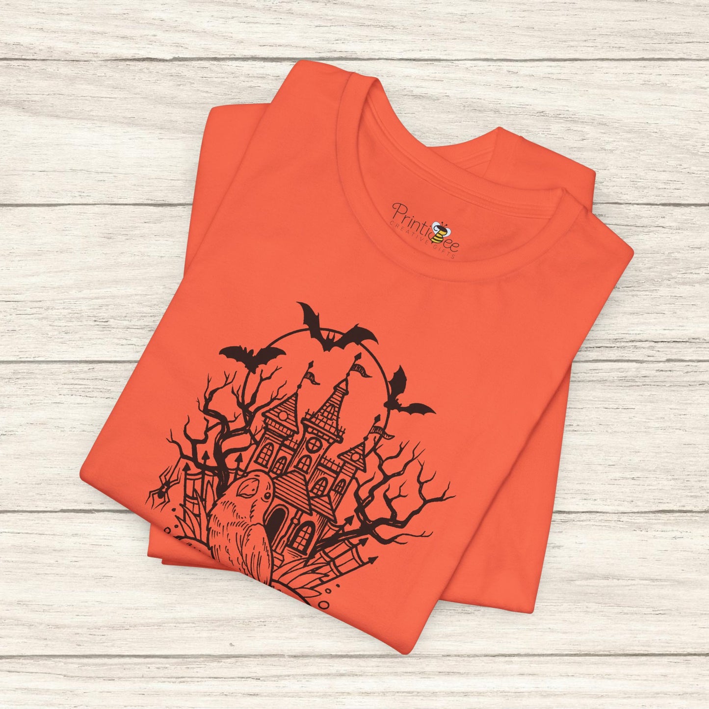 Lovebird on a Spell Book by a Haunted House, Line Art Tee