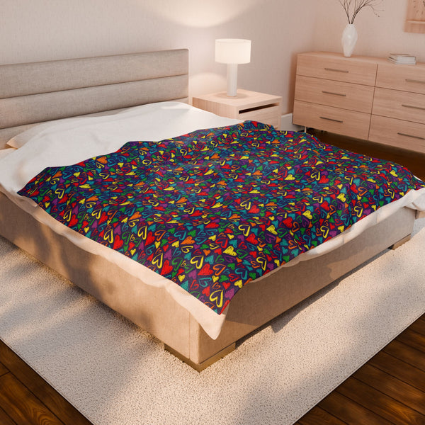 60" × 80" Rainbow Pride Velveteen Plush Hearts Blanket