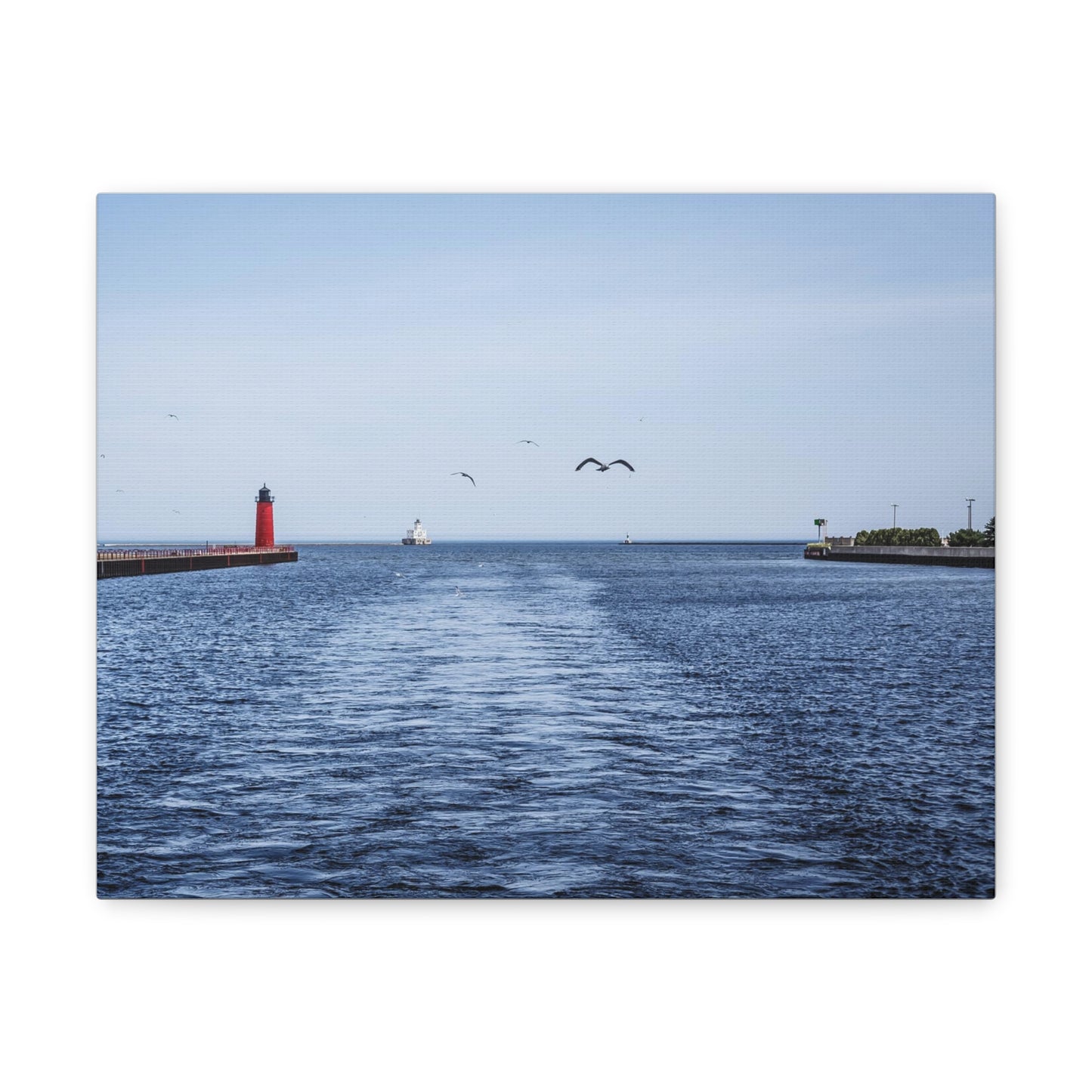 Milwaukee Pierhead Light & Breakwater Lighthouse avec mouettes, photographie sur toile Wrap Wall Art