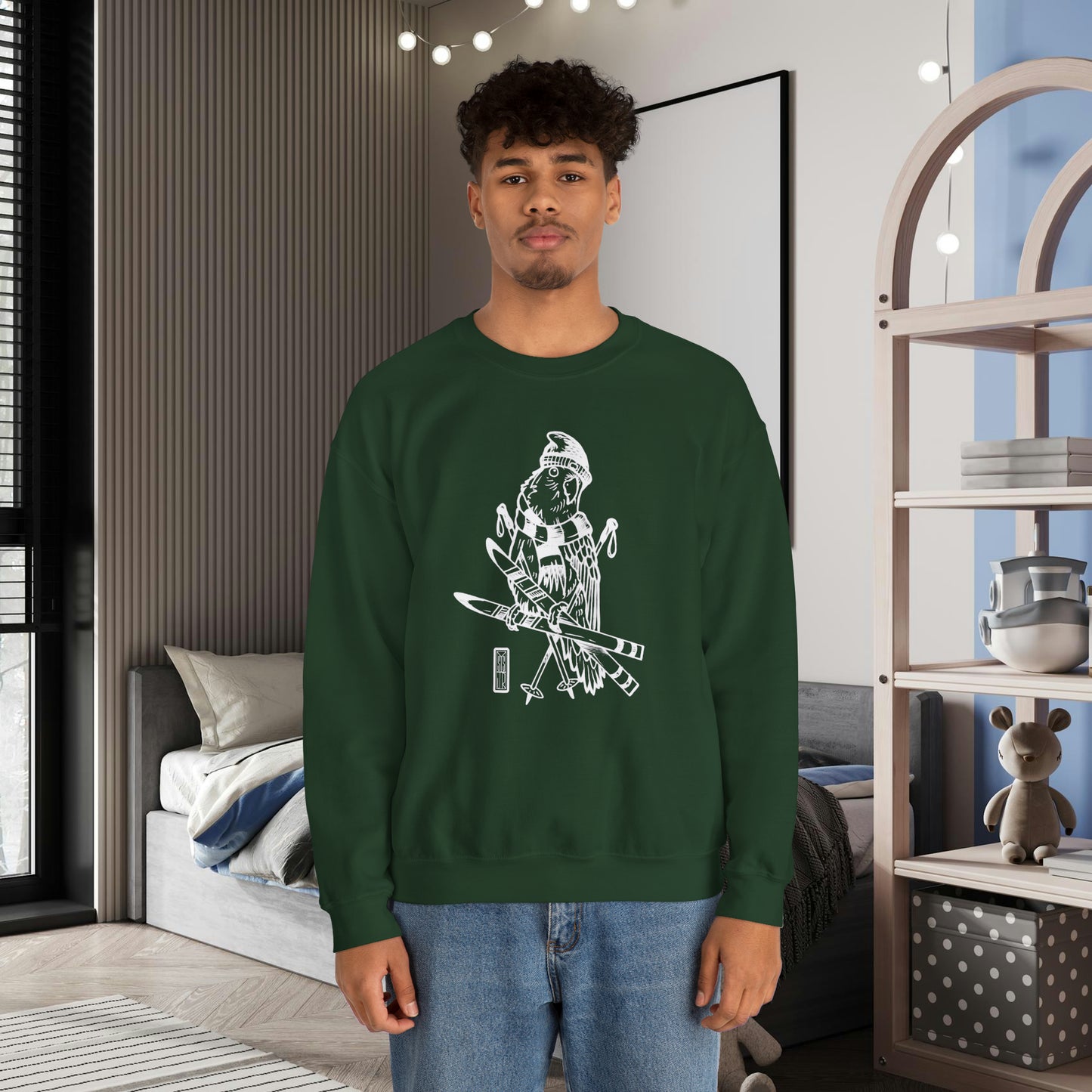 Lovebird va a esquiar, sudadera con cuello redondo Line Art