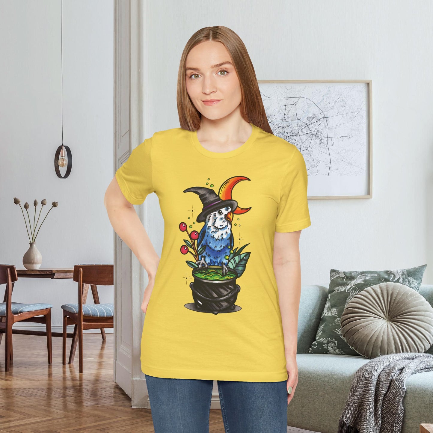 Lovebird Witch, Hand-Drawn & Hand-Colored Tee