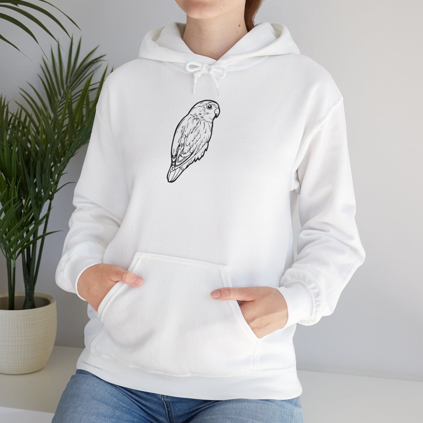 Cuddly Lovebird, Line Art Hoodie