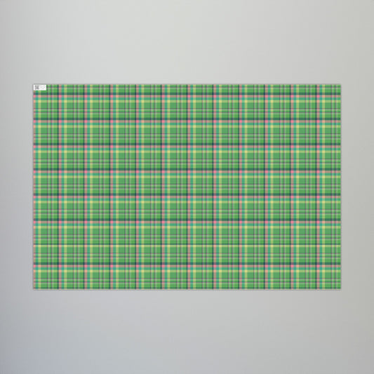 29'' x 20" Matte MCM Christmas Green & Pink Plaid Gift Wrapping Paper Roll