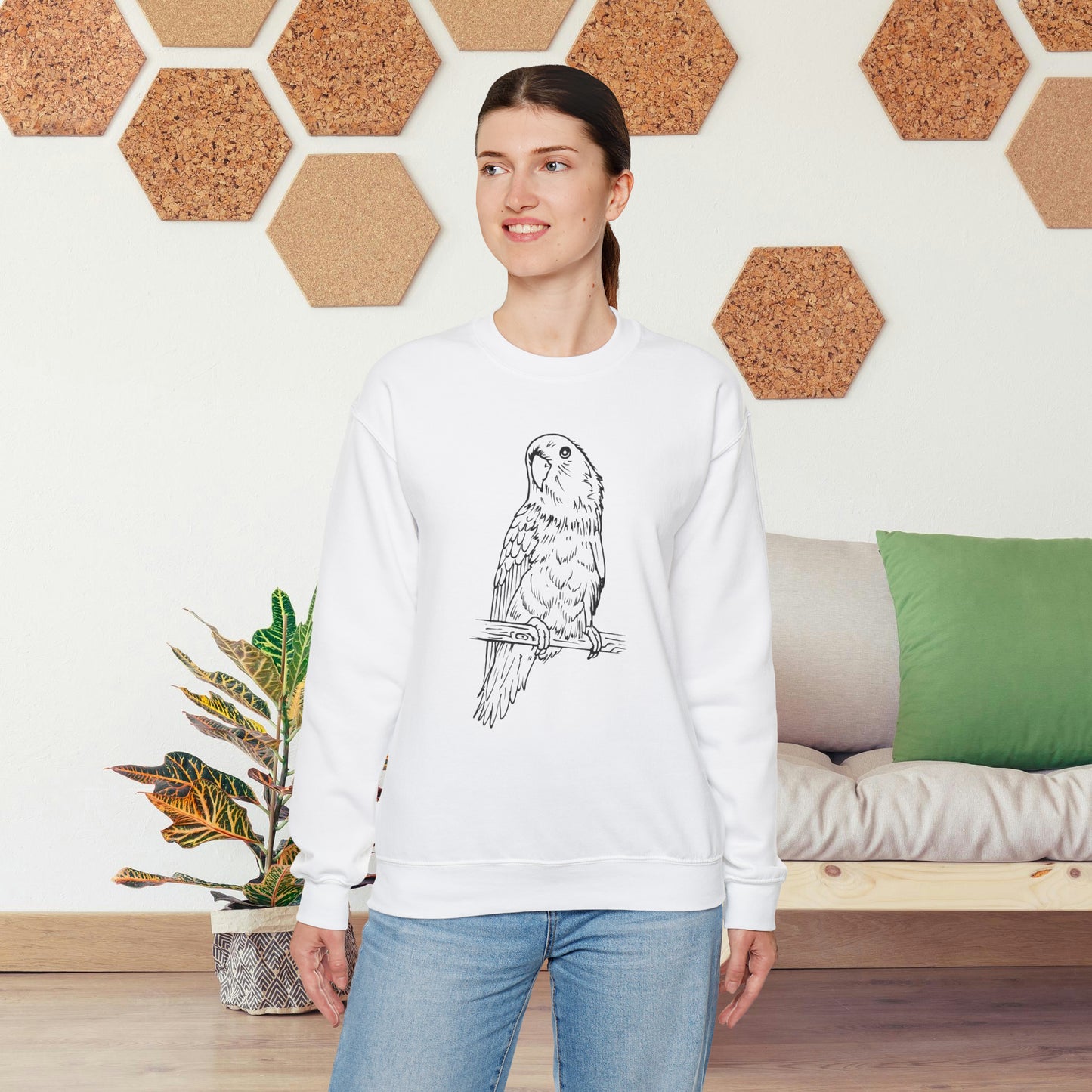 Lovebird Cutie Pie, Line Art Crew Neck Sweatshirt