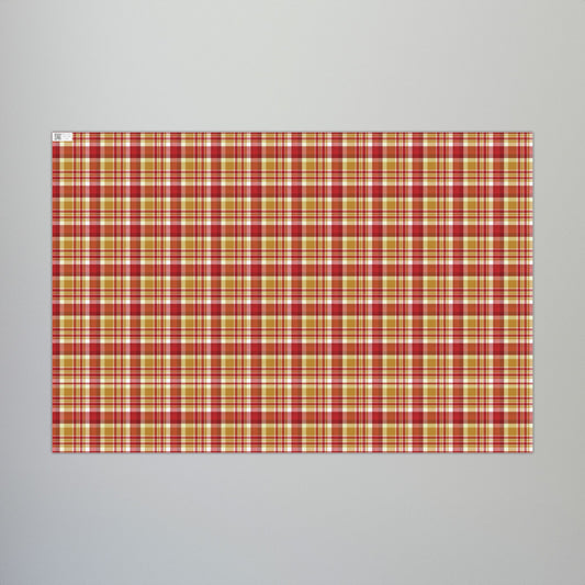 29'' x 20" Matte Christmas Red, White & Gold Plaid Gift Wrapping Paper Roll