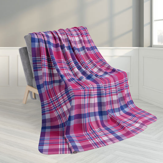 60" × 80" Grey Bisexual Pride Plaid Fleece Sherpa Blanket