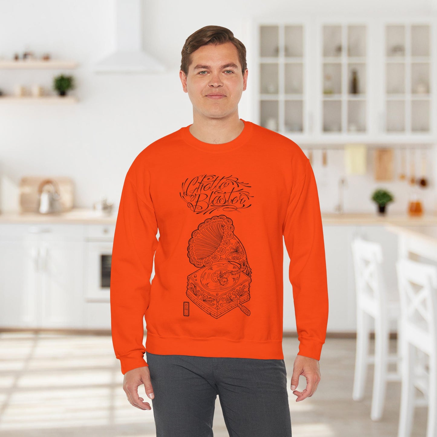 Ghetto Blaster, sudadera con cuello redondo y arte lineal