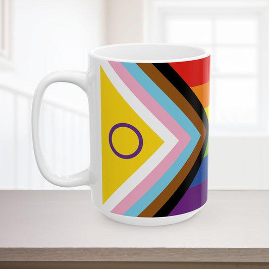 15oz Intersex-Inclusive Progress Rainbow Pride Flag 11oz or 15oz White Ceramic Mug
