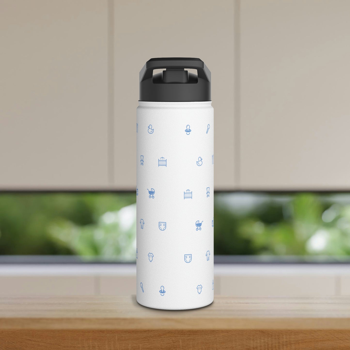 Boy Mama EST. 2023 Stainless-Steel Water Bottle with Built-In Straw, 12oz, 18oz & 32oz