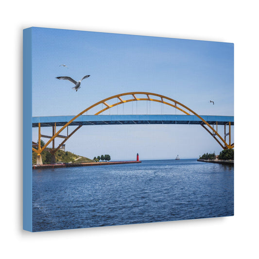 Milwaukee, Wisconsin’s Hoan Bridge and Seagulls, Photography Canvas Wrap Wall Art