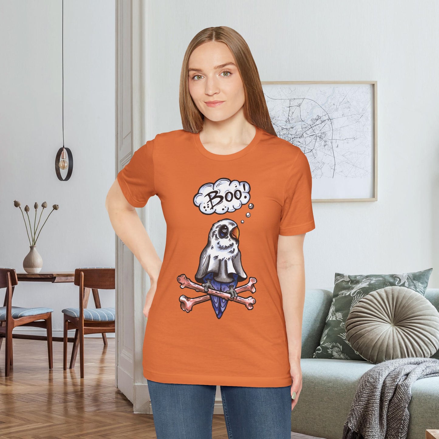 Ghost Lovebird Boo! Hand-Drawn & Hand-Colored Tee