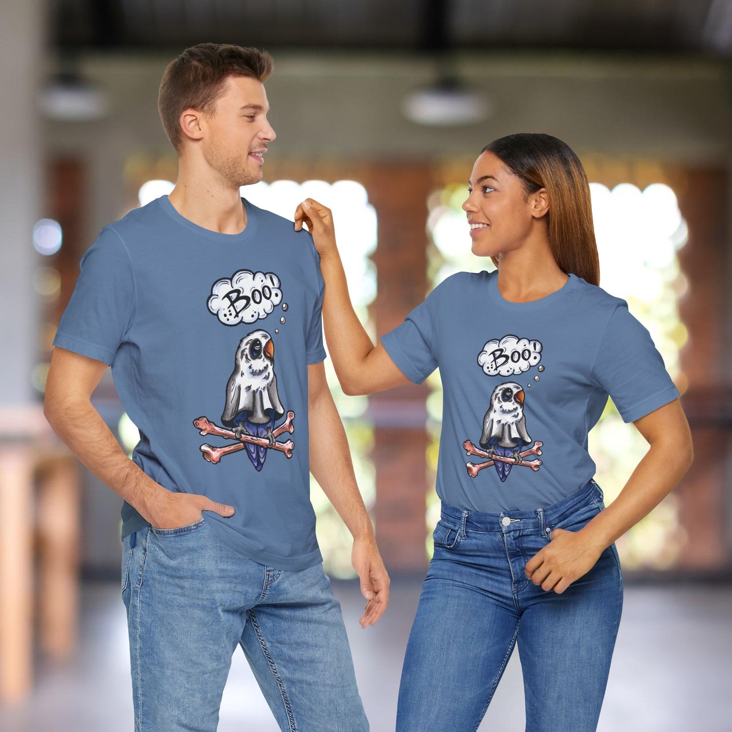 Ghost Lovebird Boo! Hand-Drawn & Hand-Colored Tee