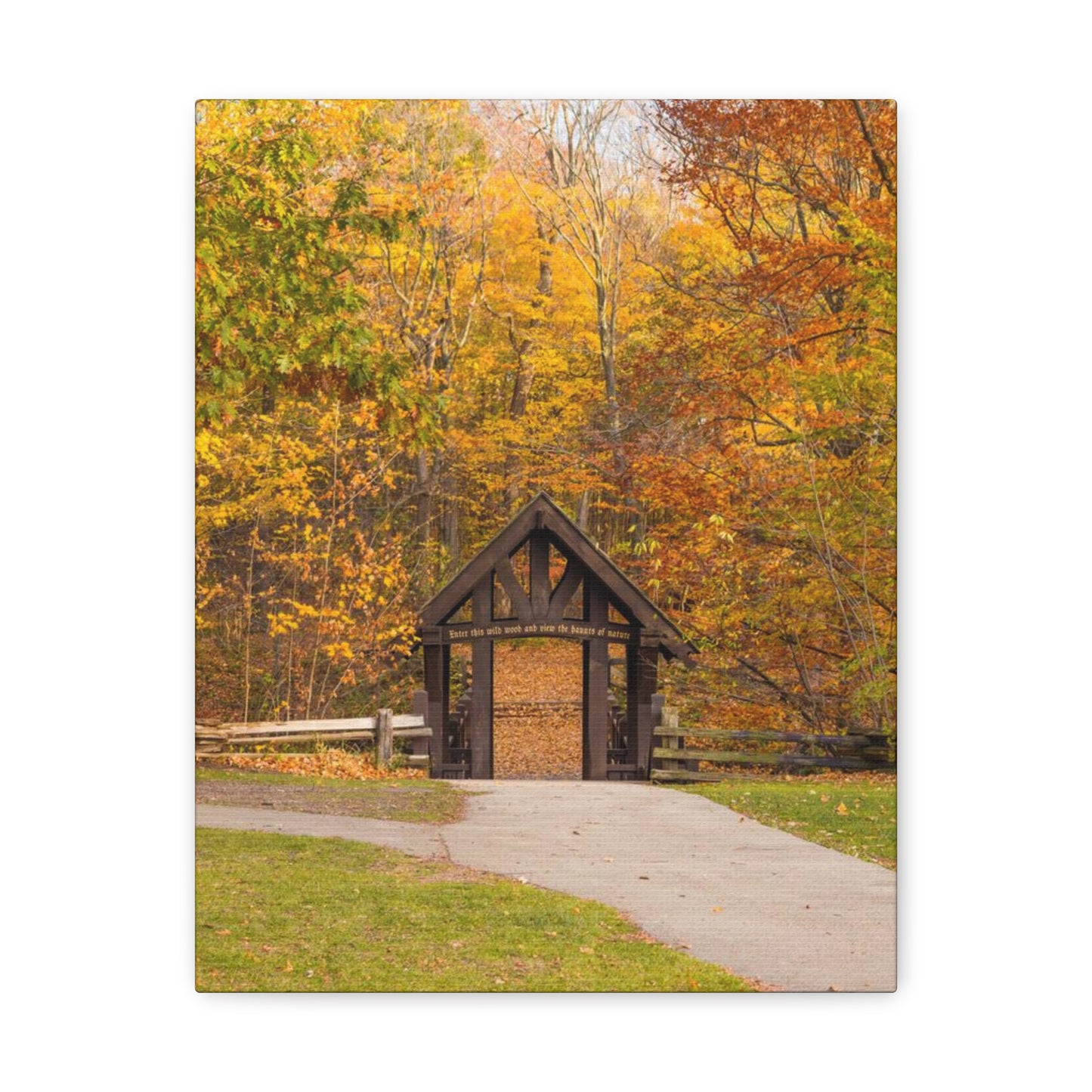 Seven Bridges Trail’s Covered Bridge at Grant Park in South Milwaukee Wisconsin, Photography Canvas Wrap Wall Art