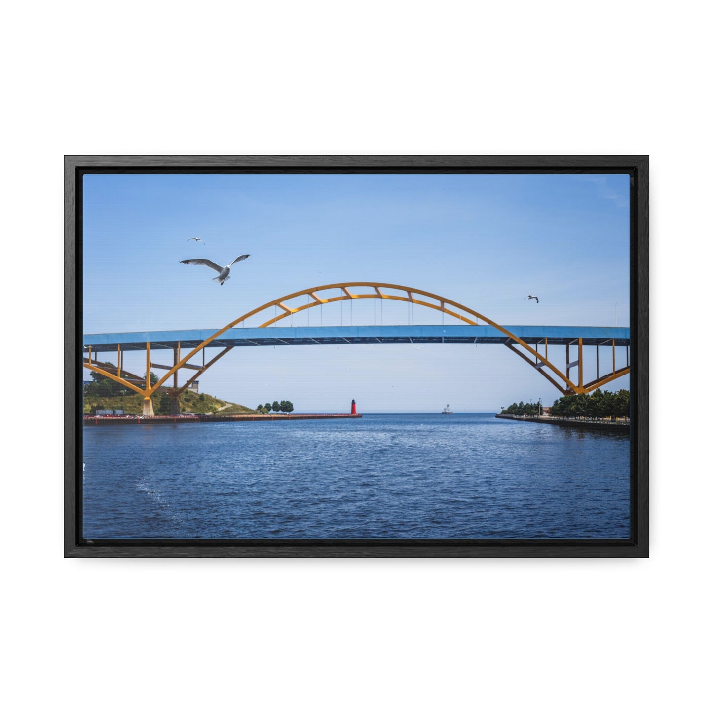 Milwaukee, Wisconsin's Hoan Bridge et mouettes, photographie encadrée sur toile