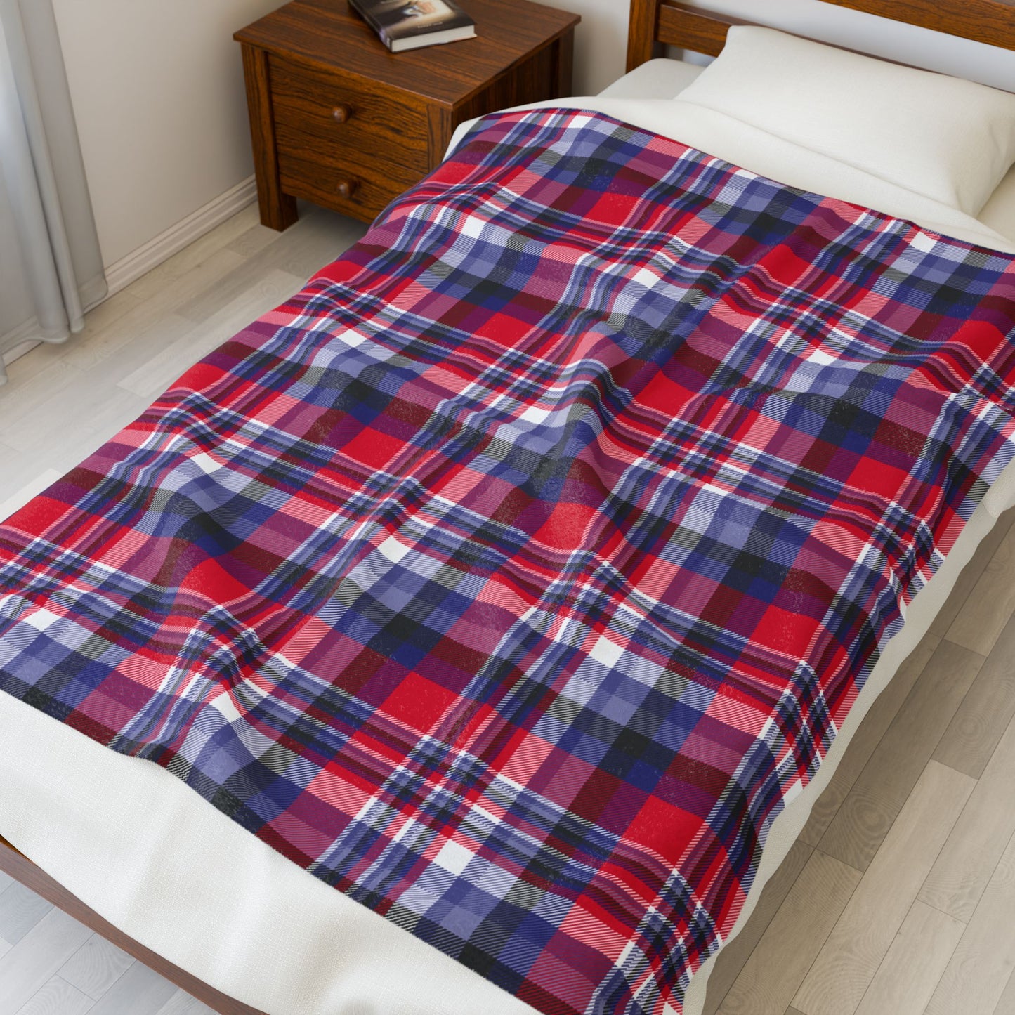 Nautical Red Plaid Velveteen Plush Blanket