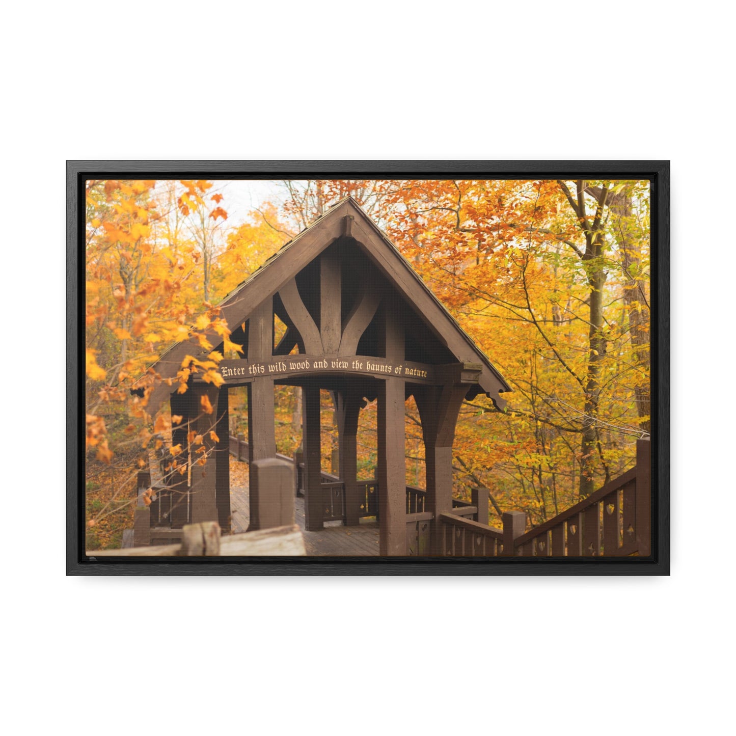 7 Bridges Trail’s Covered Bridge at Grant Park in South Milwaukee Wisconsin, Photography Framed Canvas Wrap Wall Art