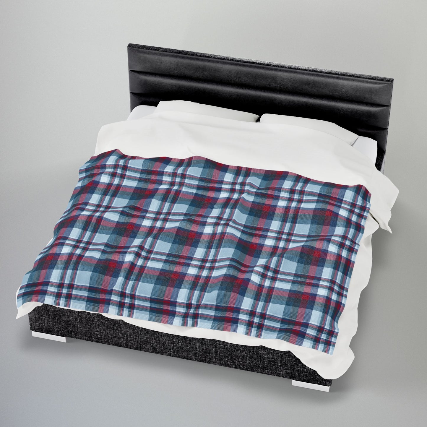 Nautical Blue Plaid Velveteen Plush Blanket