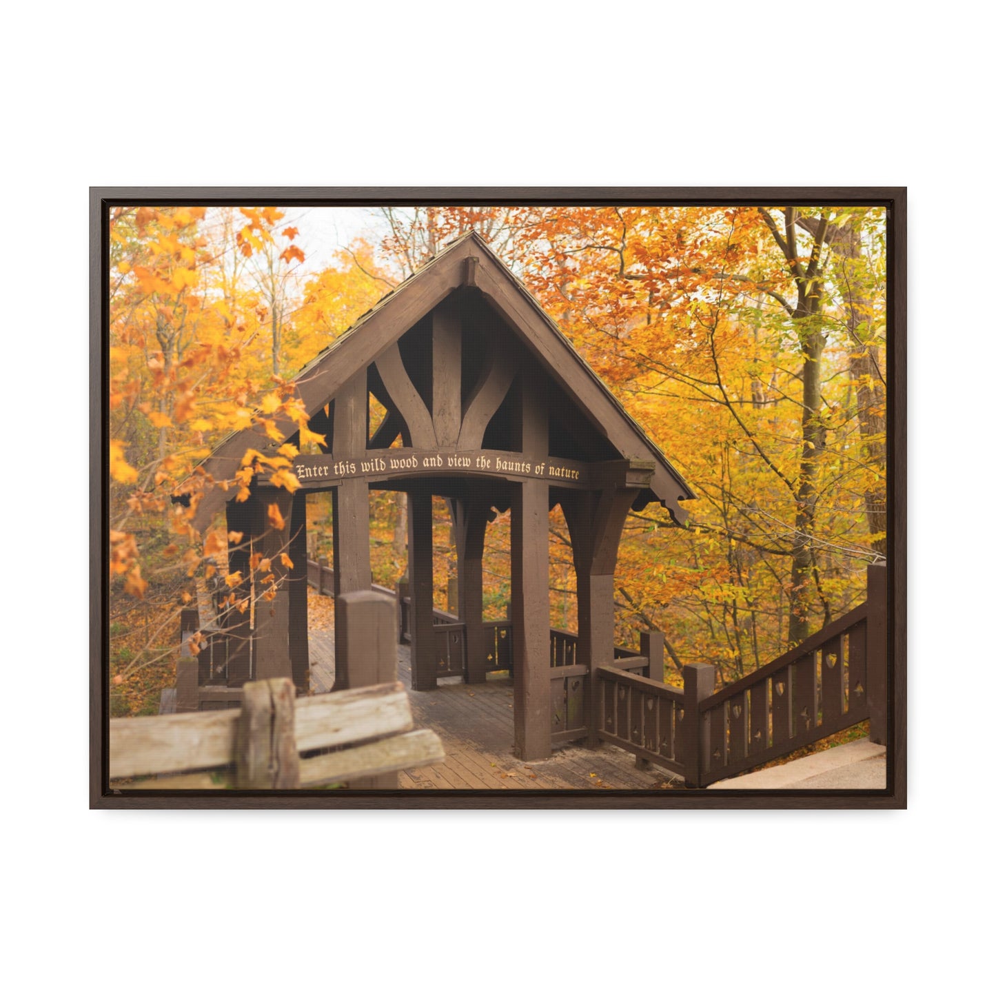 7 Bridges Trail’s Covered Bridge at Grant Park in South Milwaukee Wisconsin, Photography Framed Canvas Wrap Wall Art