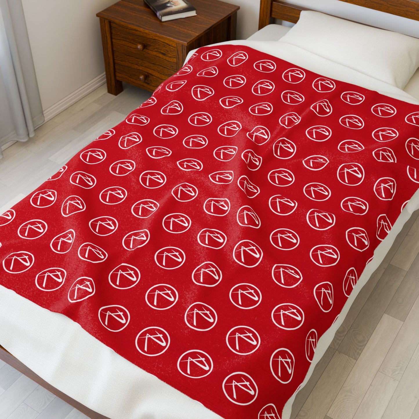 Velveteen Plush White Rambler Logo Red Blanket