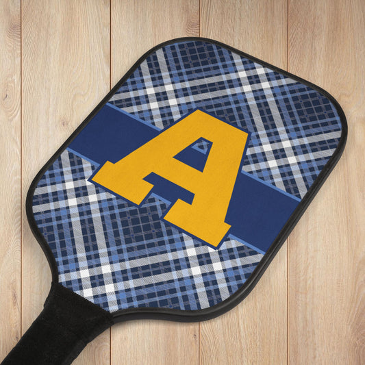 Blue Plaid Initial Pickleball Paddles