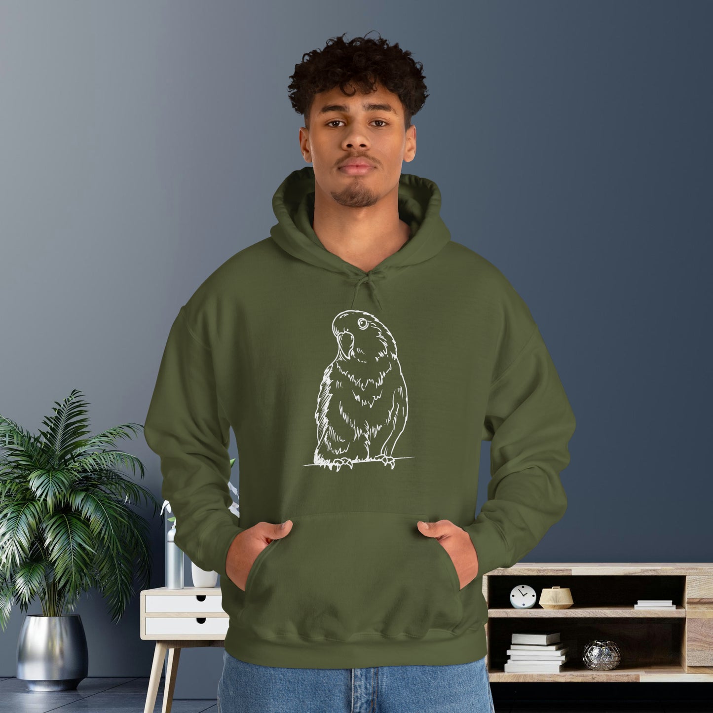 Floofball Lovebird, Line Art Hoodie