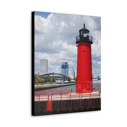 Milwaukee Wisconsin Pierhead Light & Skyline Canvas Wrap Wall Art