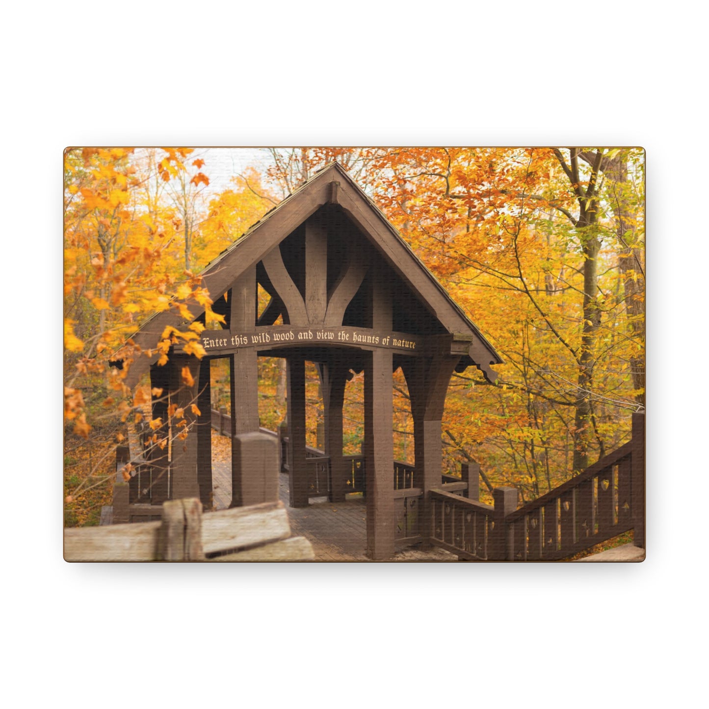 7 Bridges Trail’s Covered Bridge at Grant Park in South Milwaukee Wisconsin, Photography Canvas Wrap Wall Art
