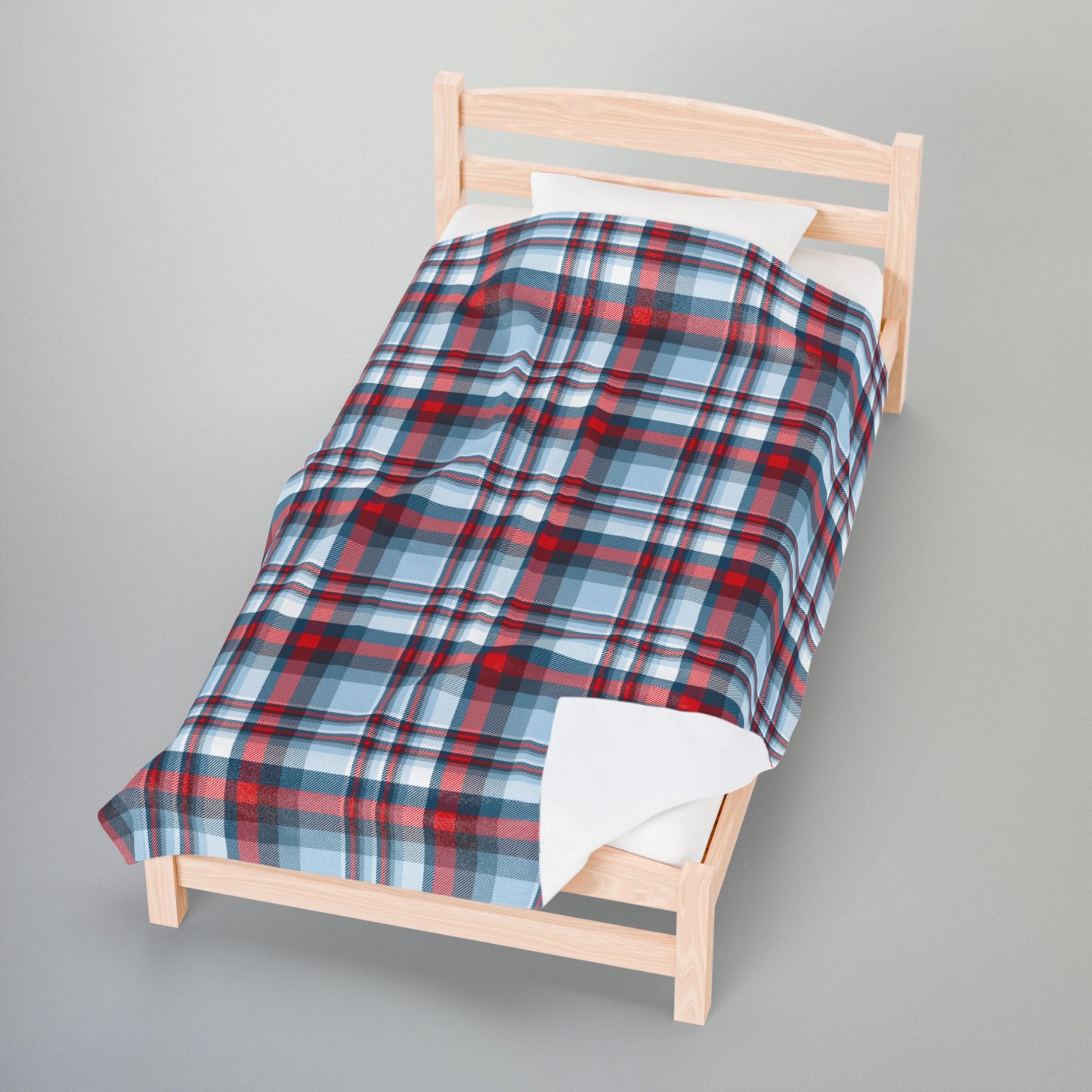 Nautical Teal Plaid Velveteen Plush Blanket