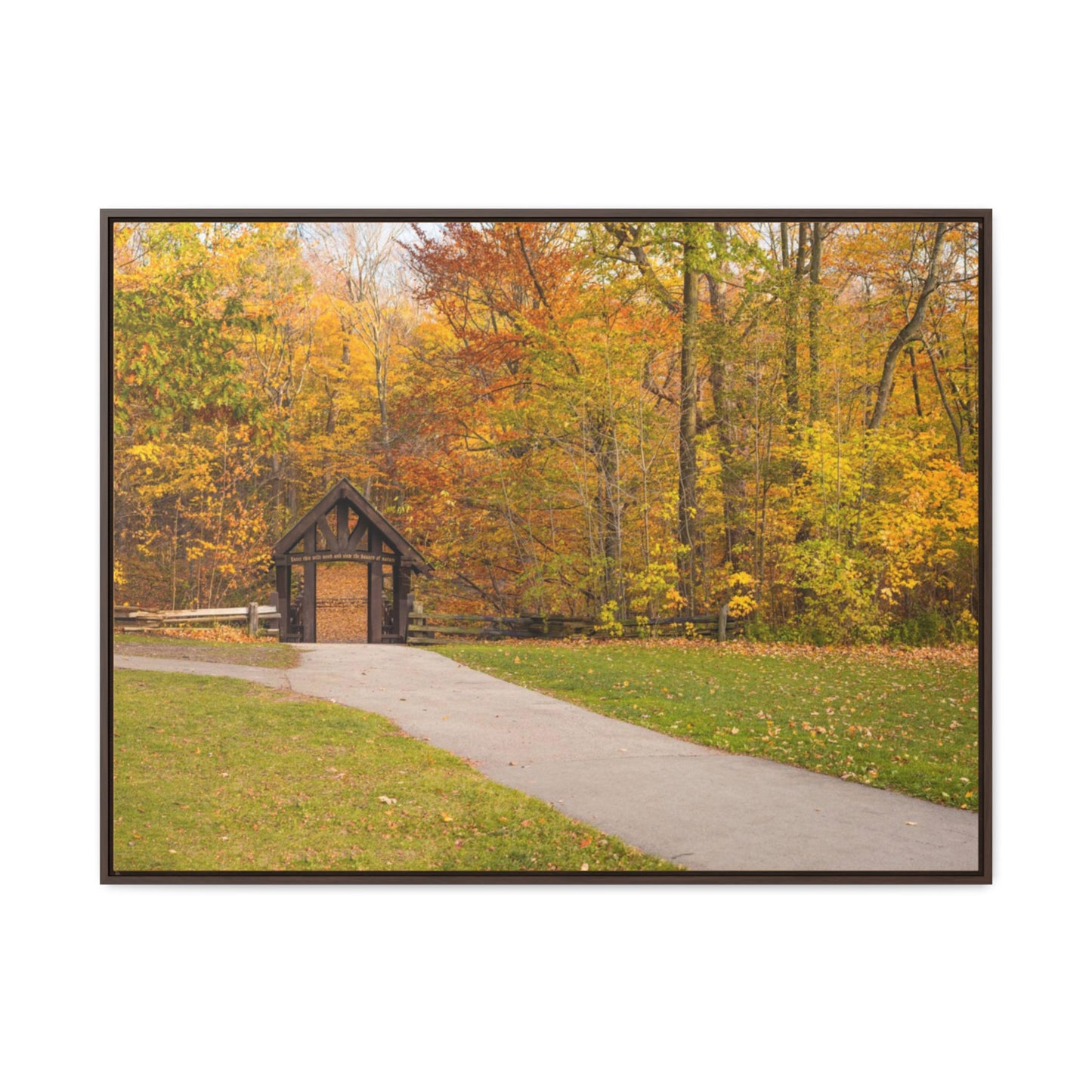 Pont couvert de Seven Bridges Trail à Grant Park dans le sud de Milwaukee Wisconsin, photographie horizontale encadrée toile Wrap Wall Art