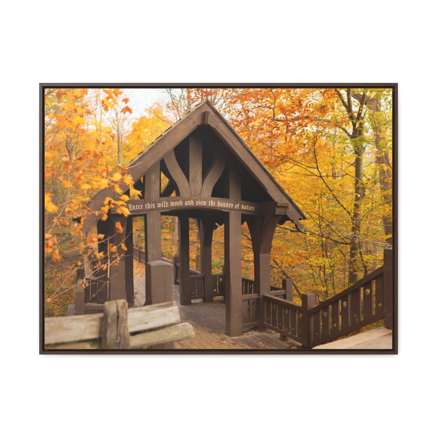 7 Bridges Trail’s Covered Bridge at Grant Park in South Milwaukee Wisconsin, Photography Framed Canvas Wrap Wall Art