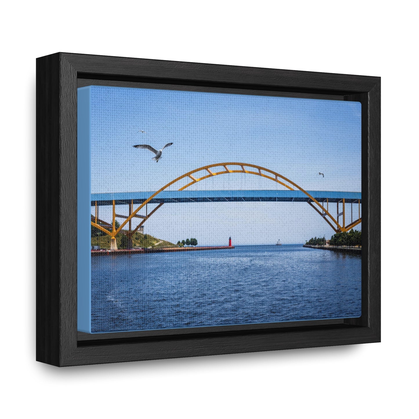 Milwaukee, Wisconsin's Hoan Bridge et mouettes, photographie encadrée sur toile