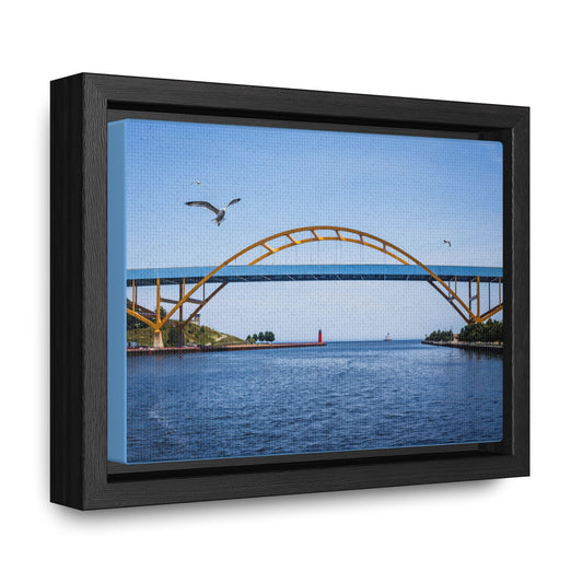 Milwaukee, Wisconsin’s Hoan Bridge and Seagulls, Photography Framed Canvas Wrap Wall Art