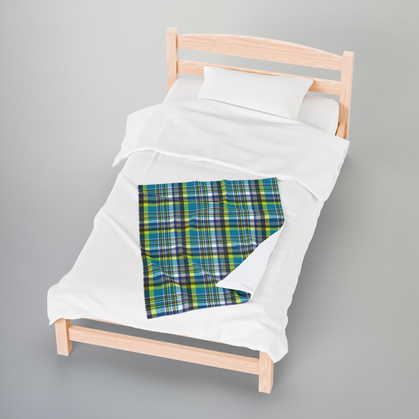 Teal & Neon Green Charlotte NC & Fort Mill SC Plaid Velveteen Plush Blanket