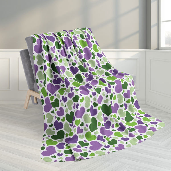 60" × 80" Genderqueer Pride Hearts Fleece Sherpa Blanket