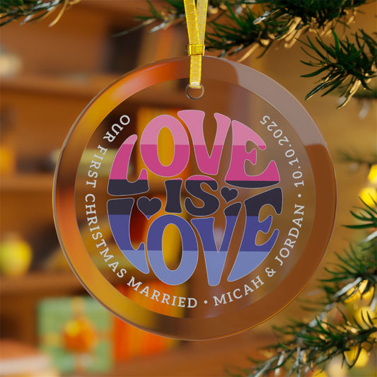 Custom Glass Love is Love Omnisexual Pride 3.5" Circle Ornaments